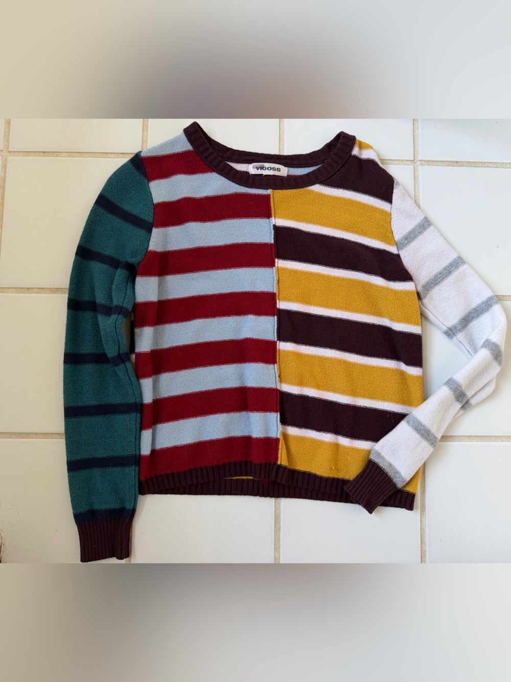 Colorblock Striped Crewneck Sweater